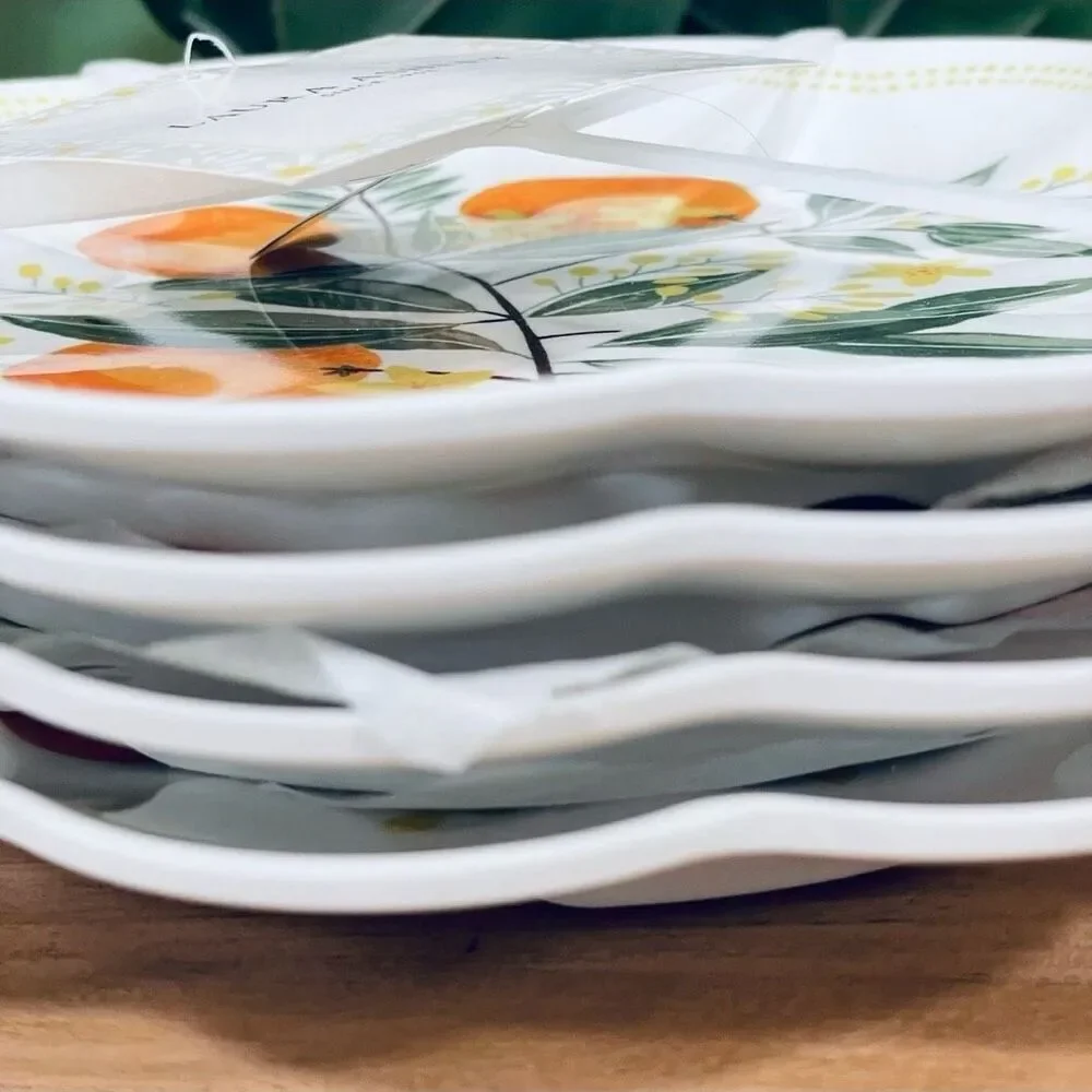 NWT Gorgeous Laura Ashley Set of 4 White Oranges Melamine Salad 9” Plates